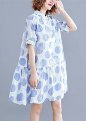 Women lapel clothes Women Sleeve white dotted Dress