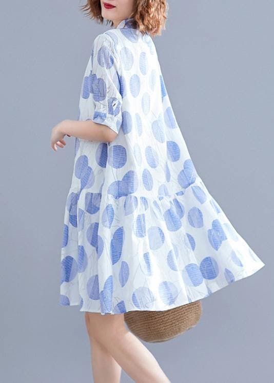 Women lapel clothes Women Sleeve white dotted Dress