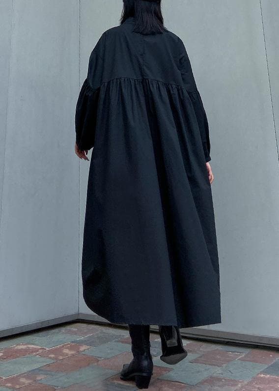 Robe trapèze noire en coton à imprimé bas et haut pour femme