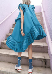 Women o neck Cinched Cotton Wardrobes blue green Dresses