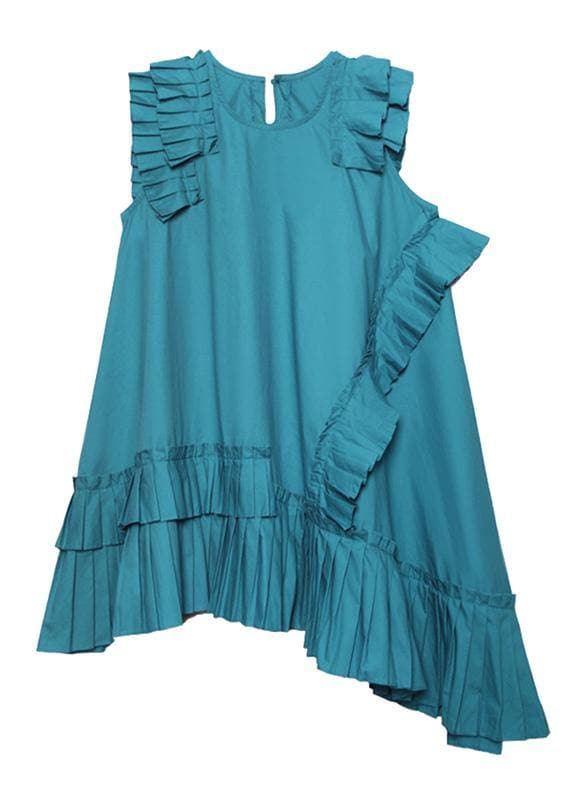 Women o neck Cinched Cotton Wardrobes blue green Dresses