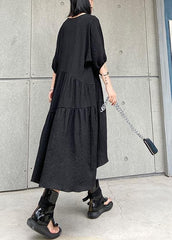 Women v neck low high design cotton summer black Kaftan Dress