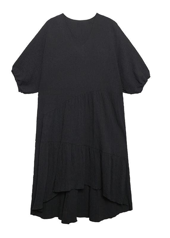 Women v neck low high design cotton summer black Kaftan Dress