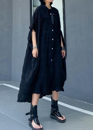 Women Cinched cotton summer clothes Women Wardrobes black long Dresses