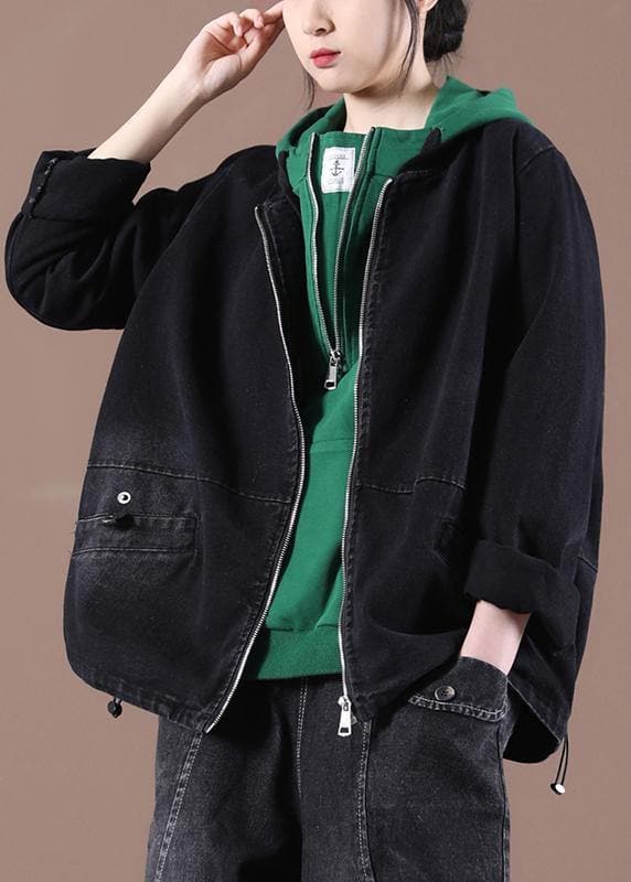 Women's Loose Drawstring Baseball Collar Denim Jacket