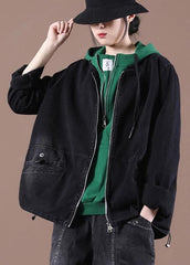 Women's Loose Drawstring Baseball Collar Denim Jacket