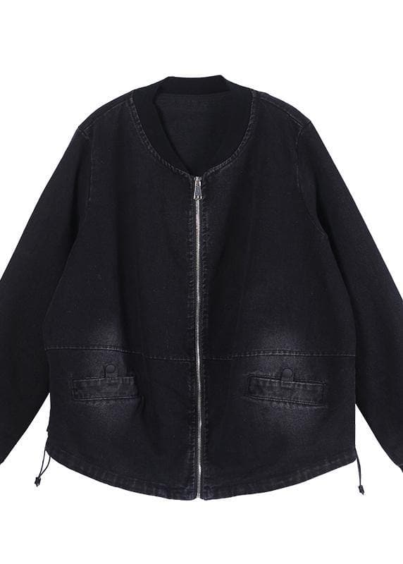 Women's Loose Drawstring Baseball Collar Denim Jacket