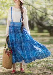 Women's Summer 2021 New Dress Blue Print Strap Skirt Swing Skirt