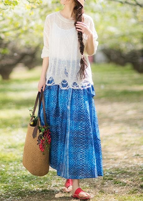 Women's Summer 2021 New Dress Blue Print Strap Skirt Swing Skirt