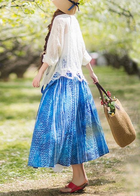 Women's Summer 2021 New Dress Blue Print Strap Skirt Swing Skirt