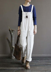 Women's autumn loose loose white corduroy overalls college jumpsuit