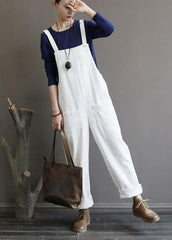 Women's autumn loose loose white corduroy overalls college jumpsuit