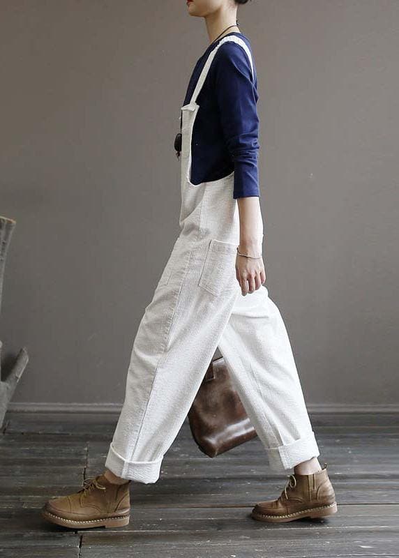 Women's autumn loose loose white corduroy overalls college jumpsuit