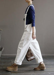 Women's autumn loose loose white corduroy overalls college jumpsuit