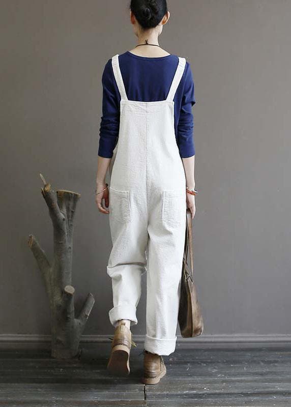 Women's autumn loose loose white corduroy overalls college jumpsuit