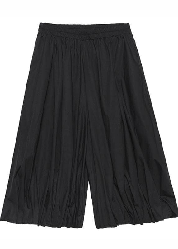 Damen Baggy Plisseehose mit weitem Bein hohe Taille schwarze Freizeithose