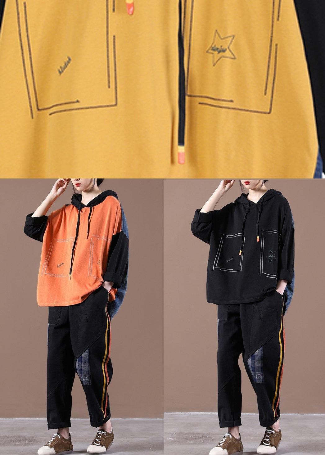 Yellow Loose Denim StitChing Suit