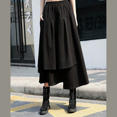 baggy black cotton shift skirt plus size holiday skirt elastic waist baggy New asymmetrical design autumn skirt