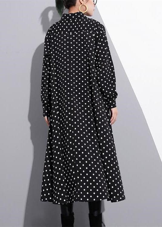 baggy black silk dresses plus size dotted silk clothing dress New stand collar cotton caftans