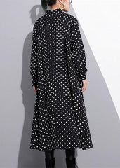 baggy black silk dresses plus size dotted silk clothing dress New stand collar cotton caftans