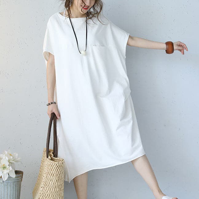 robe ample en coton naturel blanc vêtements en coton surdimensionnés robe décontractée à manches courtes col rond robes en coton