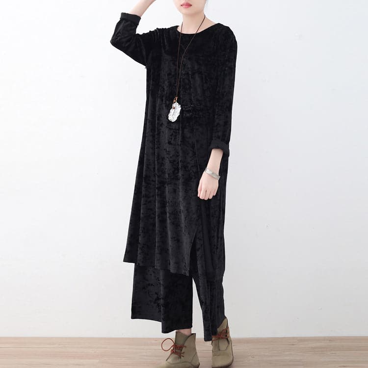 black two pieces autumn oversize corduroy pullover with cozy wide leg pants