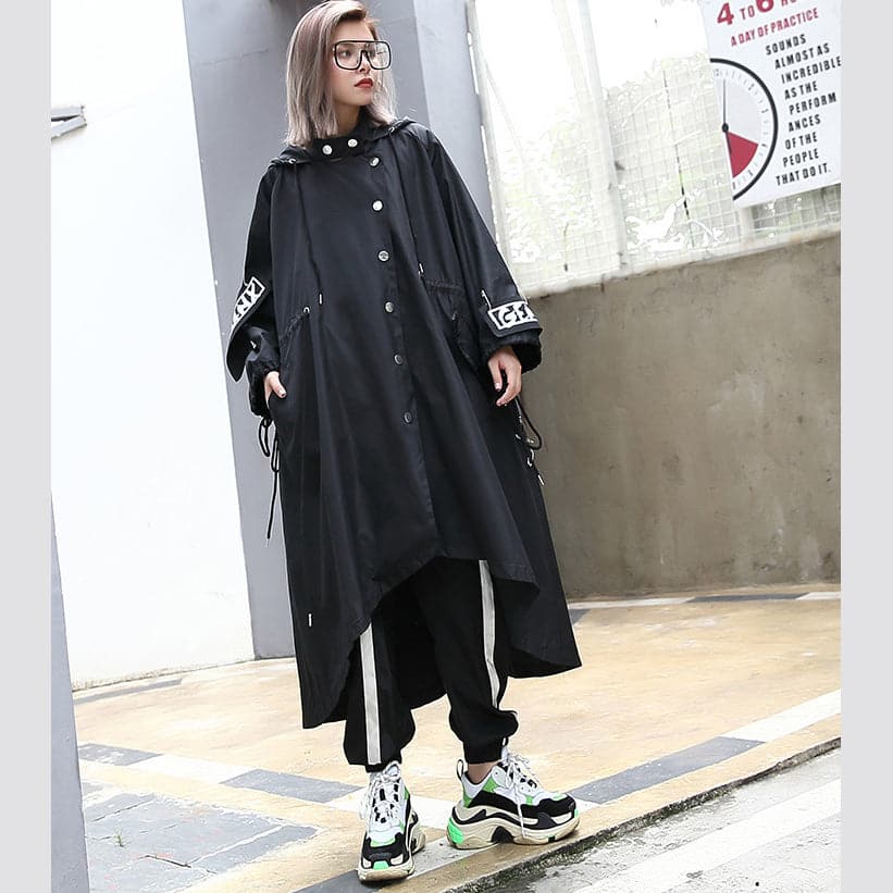 boutique black Coat oversize hooded Coat women Batwing Sleeve asymmetrical design Coats