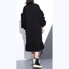 boutique robe noire en coton d'automne tendance grande taille robe en coton à col rond 2018 à manches longues robes maxi cintrées