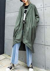 boutique gray green Coats Women oversize maxi coat Notched pockets asymmetric outwear