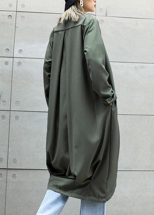 boutique gray green Coats Women oversize maxi coat Notched pockets asymmetric outwear