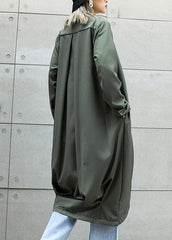 boutique gray green Coats Women oversize maxi coat Notched pockets asymmetric outwear