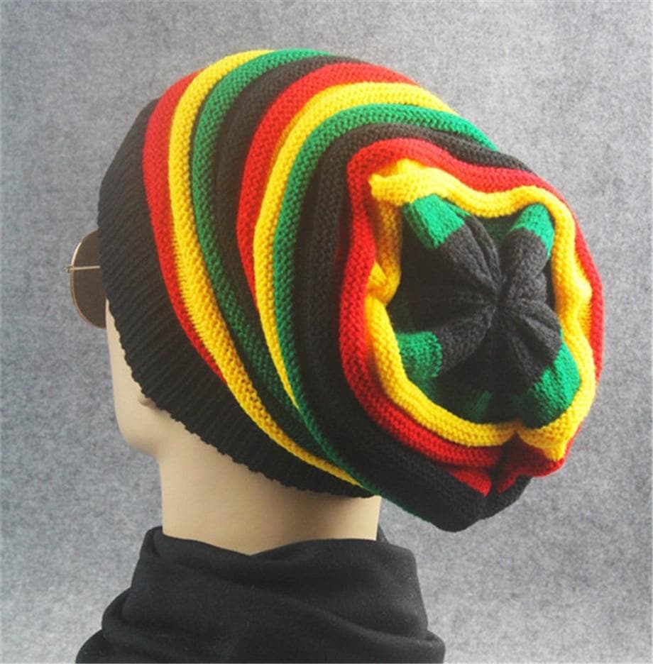 Multi-colour Striped Rasta Slouchy Beanie Hat