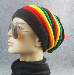 Multi-colour Striped Rasta Slouchy Beanie Hat