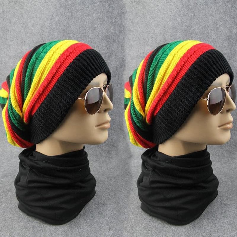 Multi-colour Striped Rasta Slouchy Beanie Hat