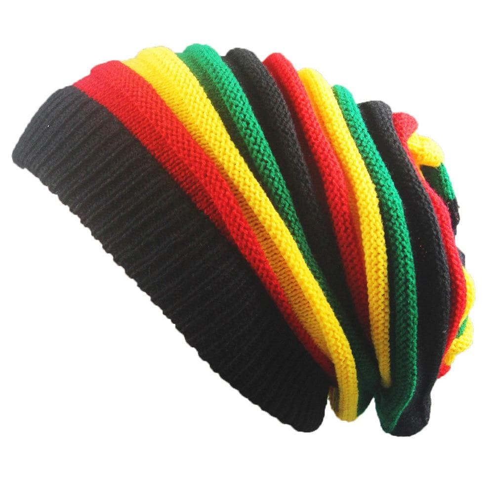 Multi-colour Striped Rasta Slouchy Beanie Hat