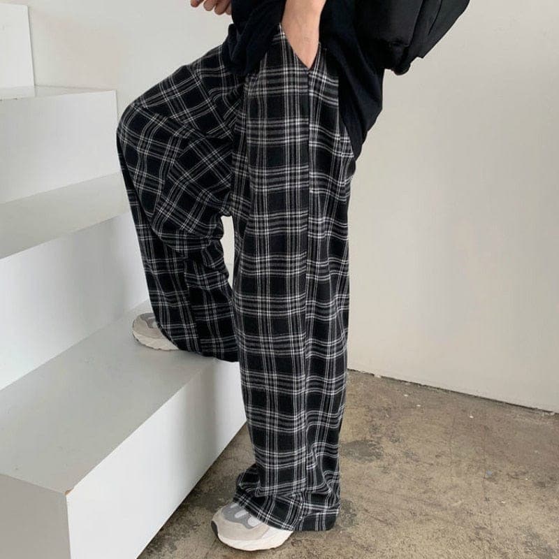 Black and White Plaid Wide Leg Pants