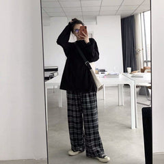 Black and White Plaid Wide Leg Pants