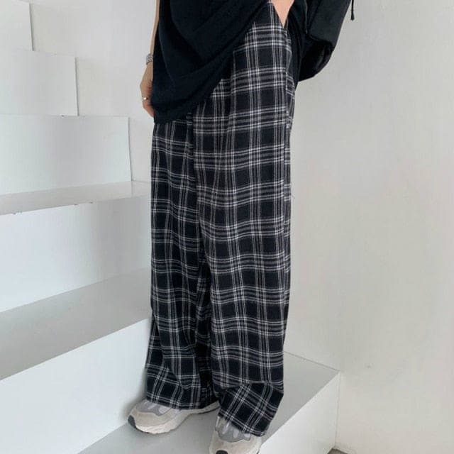 Black and White Plaid Wide Leg Pants