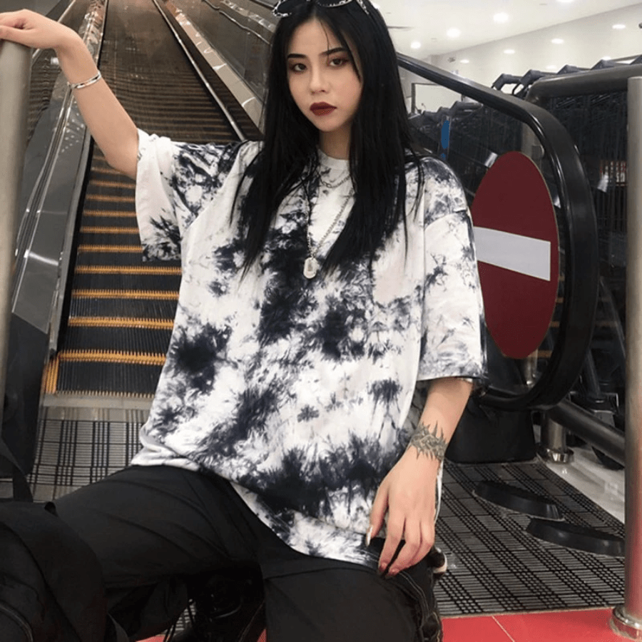 Black & White Oversized Tie Dye T-Shirt | Millennials