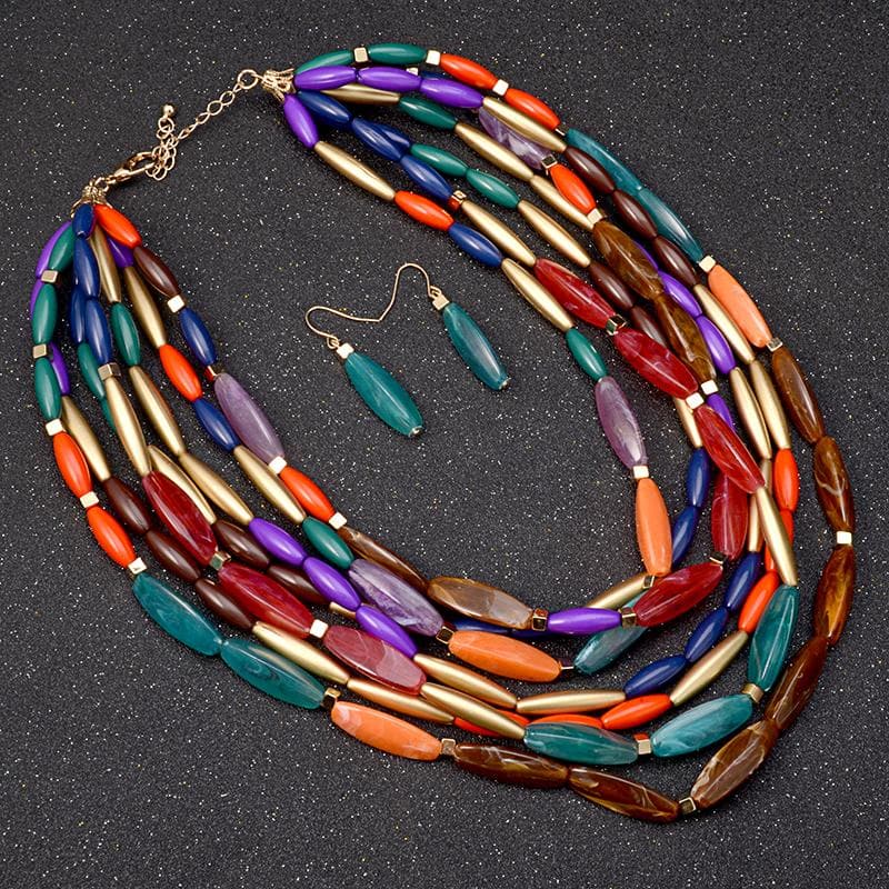 Boho African Beads Statement Necklace