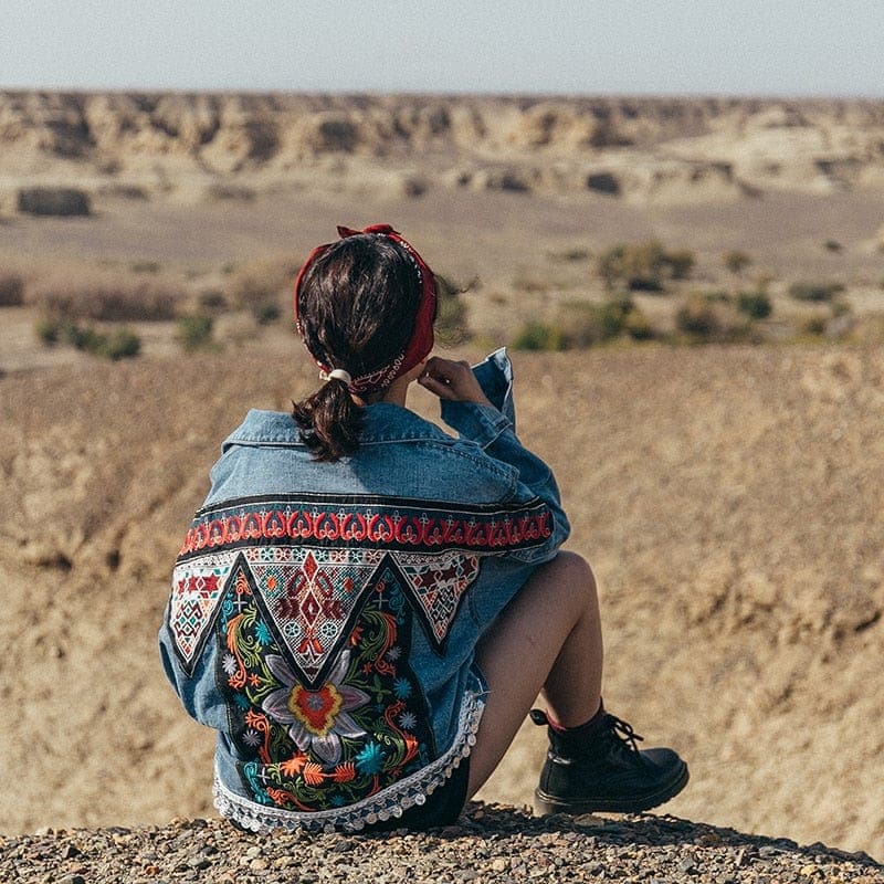 Boho Handmade Embroidered Denim Jacket