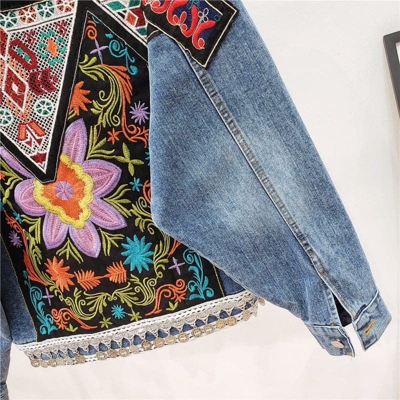 Boho Handmade Embroidered Denim Jacket