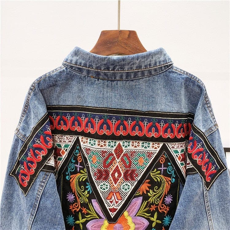 Boho Handmade Embroidered Denim Jacket