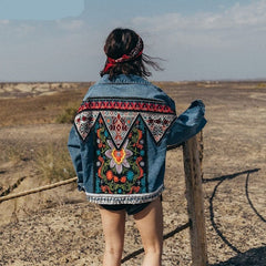 Boho Handmade Embroidered Denim Jacket