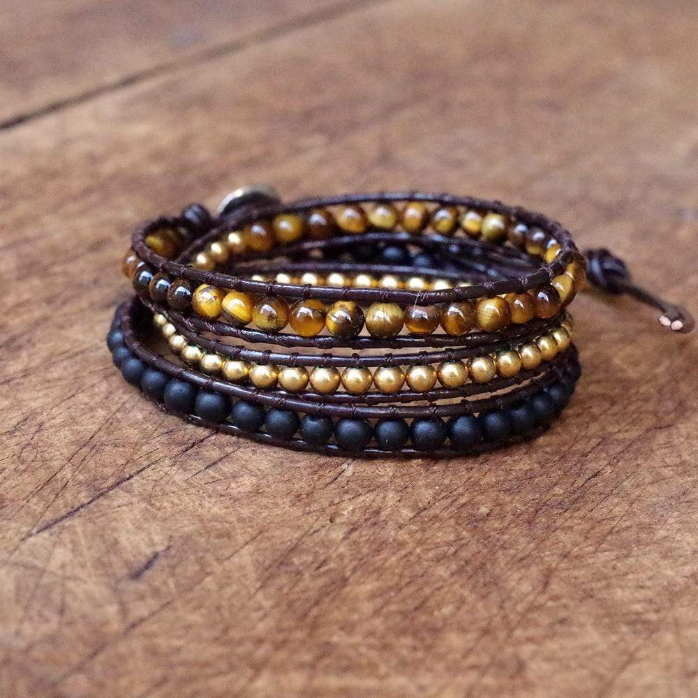 Beaded Tiger Eye Leather Bracelet