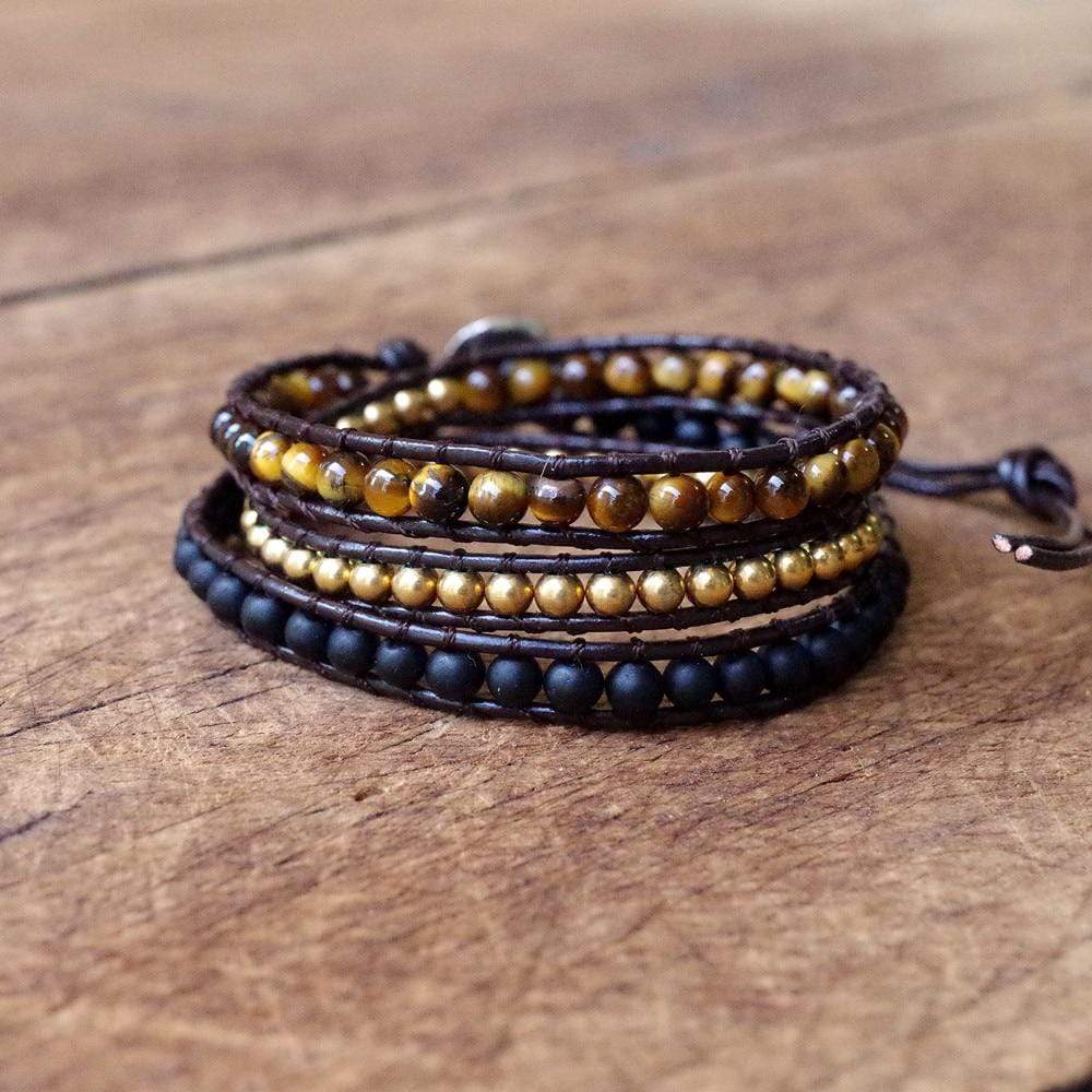 Beaded Tiger Eye Leather Bracelet