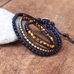 Beaded Tiger Eye Leather Bracelet