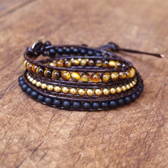 Beaded Tiger Eye Leather Bracelet