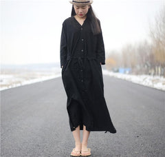 Vibrant Cotton and Linen Loose Shirt Dress