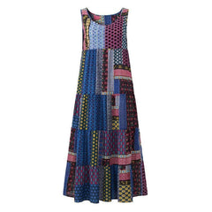 Loose Patchwork Print Sleeveless Hippie Dress